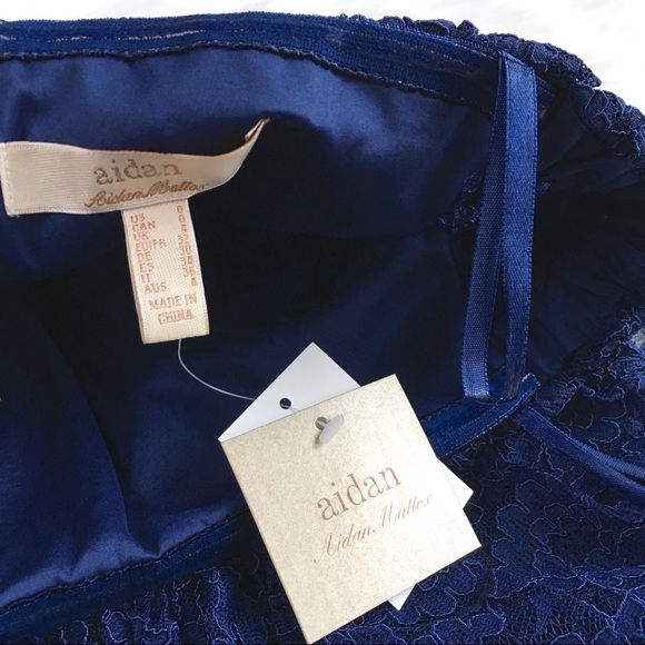 Aidan Mattox | navy off shoulder lace crepe dress - Picture 7 of 8